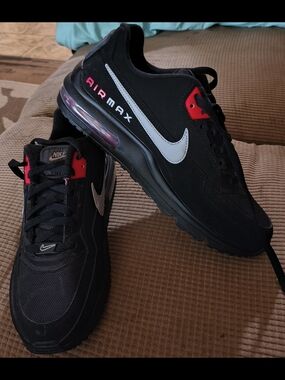 Nike Air Max Men's Black with Red Accents and White Swoosh Sneakers